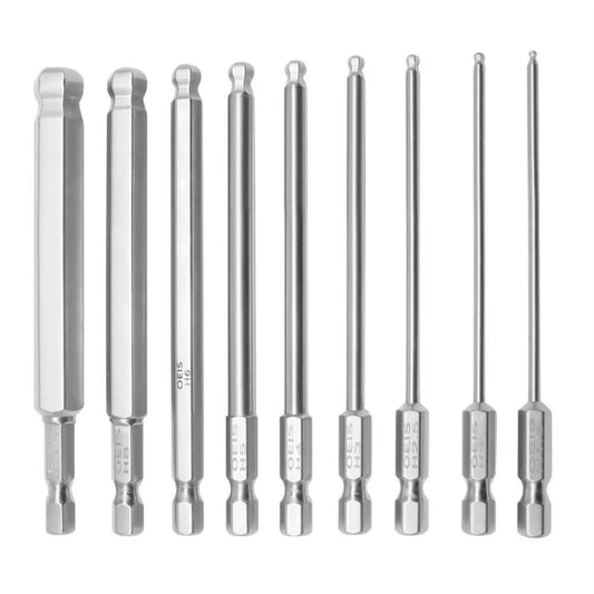 9Pcs Magnetic Hex Head Allen Wrench Drill Bit Set Ball Head Driver Bit S2 Steel Quick Change Bit Driver 1/4 Inch Hex-Shank