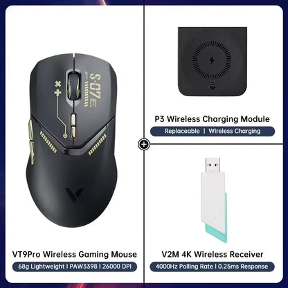 VT9PRO PAW3398 Wireless Gaming Mouse 68G Wired Programmable Ergonomic Mice 26000DPI Type C Rechargeable Pc Gamer Accessory