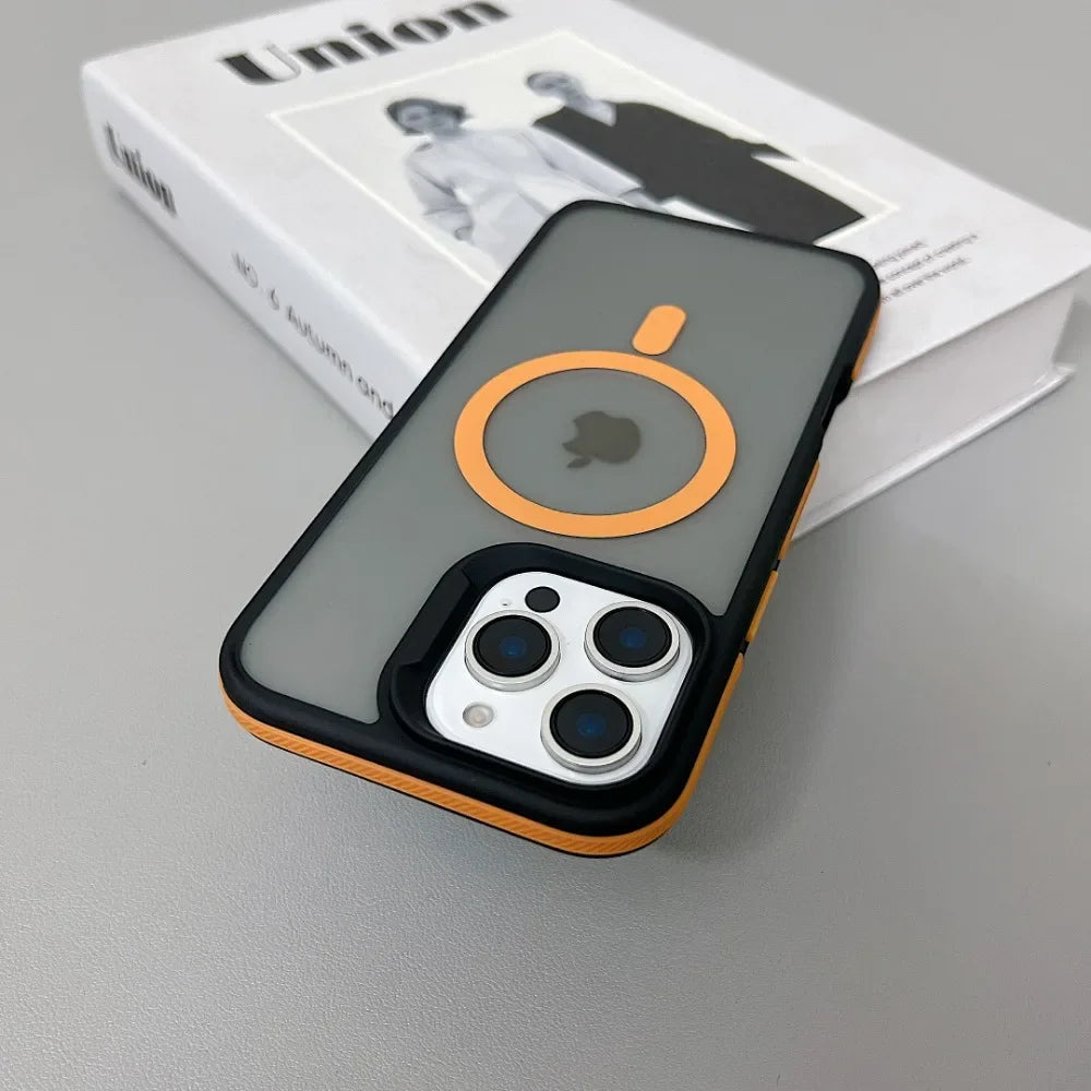 Luxury Magnetic Color Matte Translucent Armor Shockproof Case for Iphone 11 12 13 14 15 16 Promax Magsafe Wireless Charge Cover