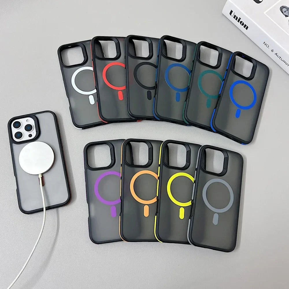 Luxury Magnetic Color Matte Translucent Armor Shockproof Case for Iphone 11 12 13 14 15 16 Promax Magsafe Wireless Charge Cover