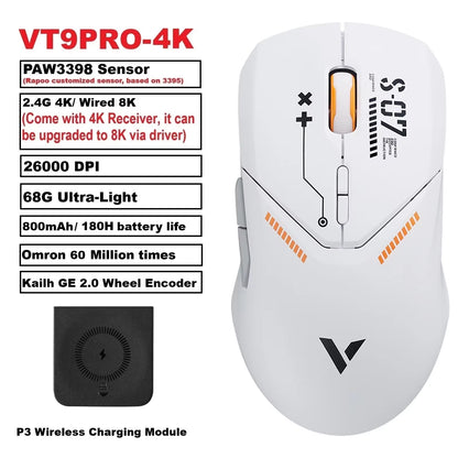 VT9PRO PAW3398 Wireless Gaming Mouse 68G Wired Programmable Ergonomic Mice 26000DPI Type C Rechargeable Pc Gamer Accessory