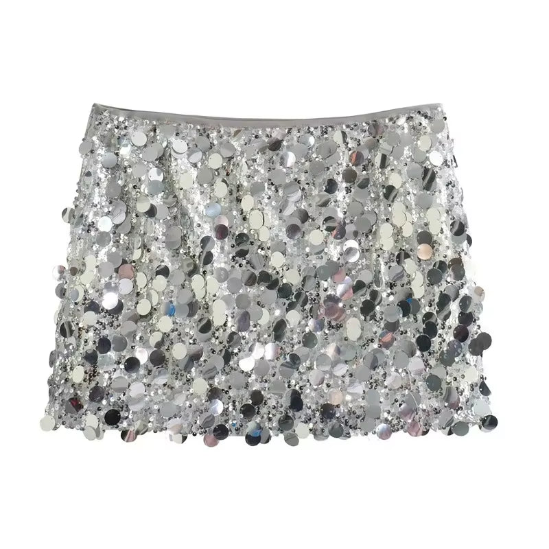 Silver Sequin Skirt Woman High Waist Mini Skirt Woman Fashion Shiny Glitter Elegant Short Skirts for Women Y2K Skirts